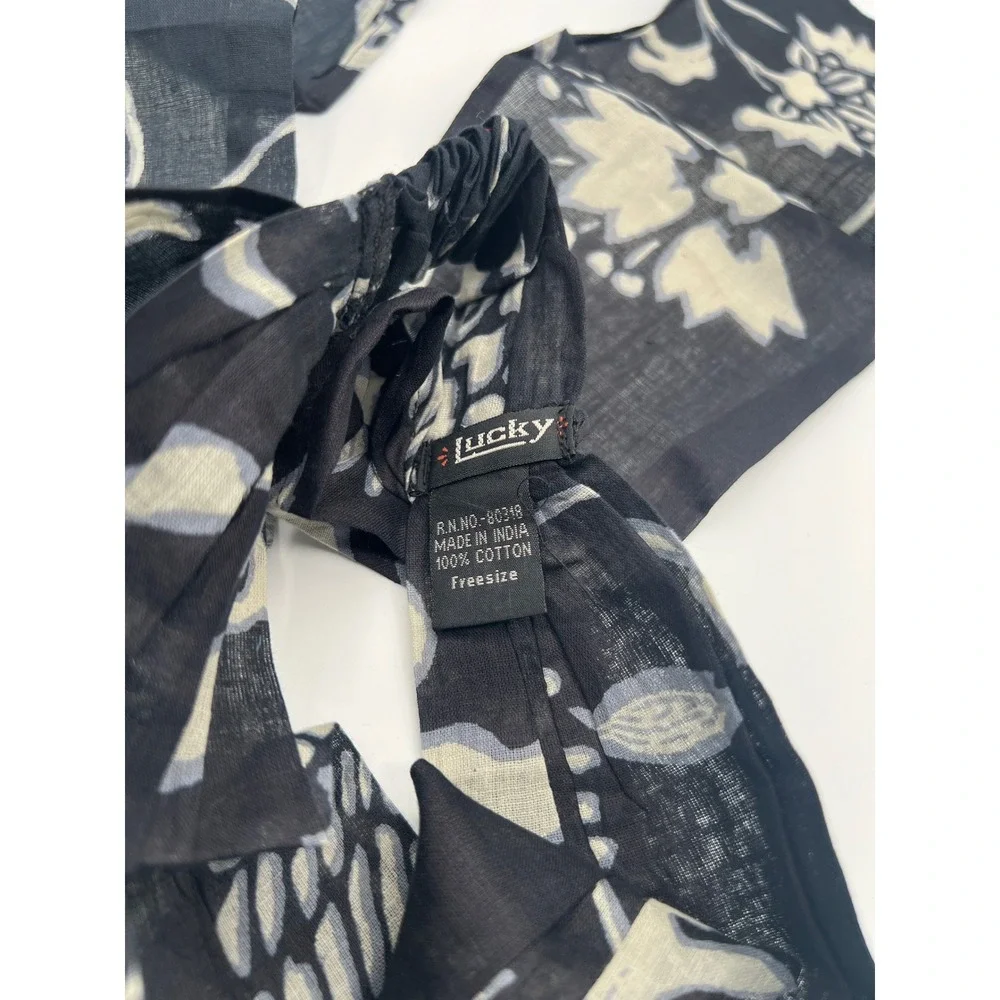 Lucky Brand Floral Cotton Headband Navy Blue Cream Boho Elastic Tie Accessory